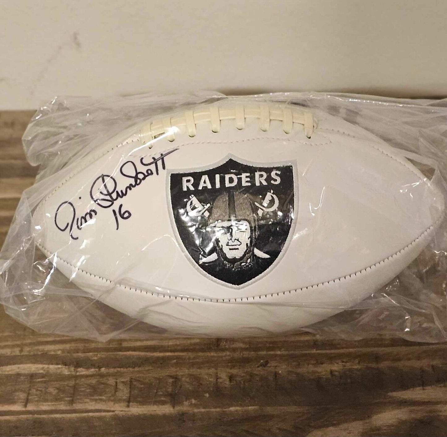 Jim Plunkett Signed Raiders Jarden White Panel Logo Full Size Football -(SS COA)