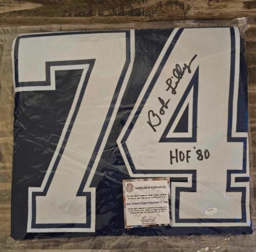 BOB LILLY AUTOGRAPHED/INSCRIBED "HOF80" CUSTOM JERSEY, COWBOYS, SCHWARTZ SPORTS